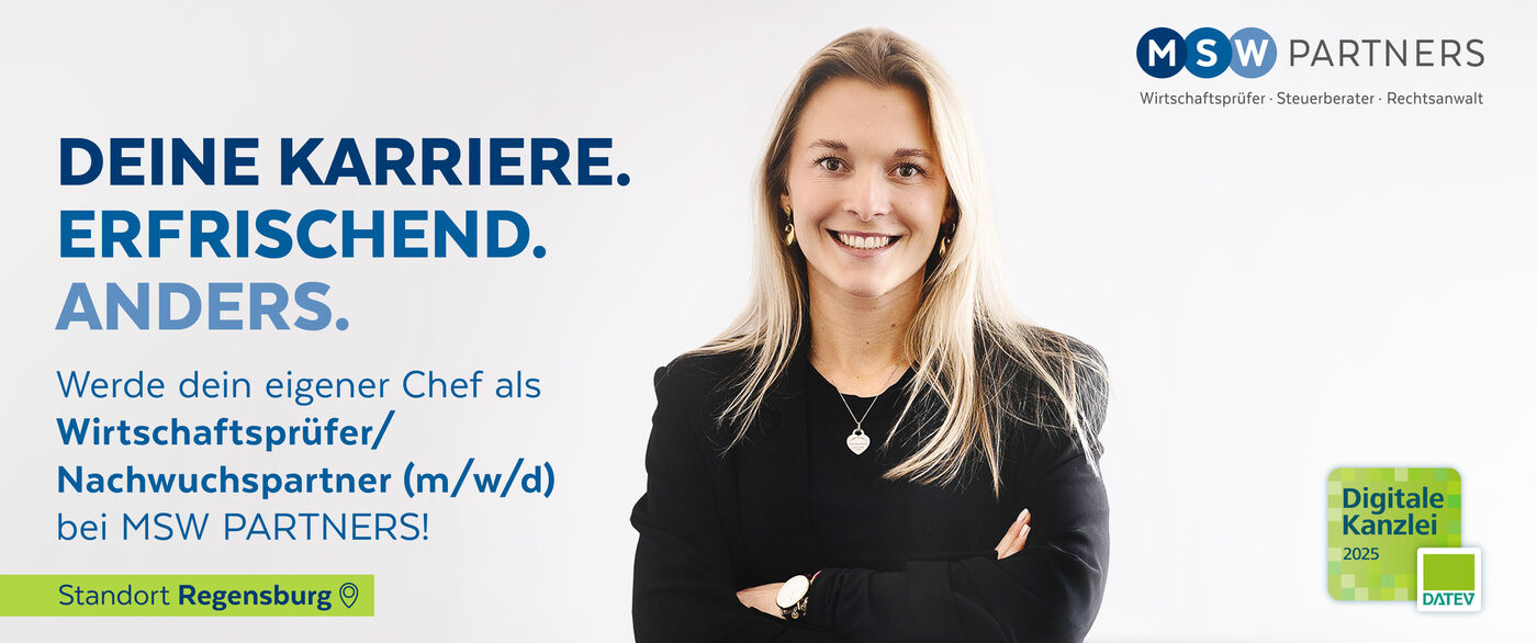 Wirtschaftsprüfer (m/w/d) als Partner/Juniorpartner Wirtschaftsprüfer (m/w/d) als Partner/Juniorpartner - Job Regensburg - MSW PARTNERS Karriere