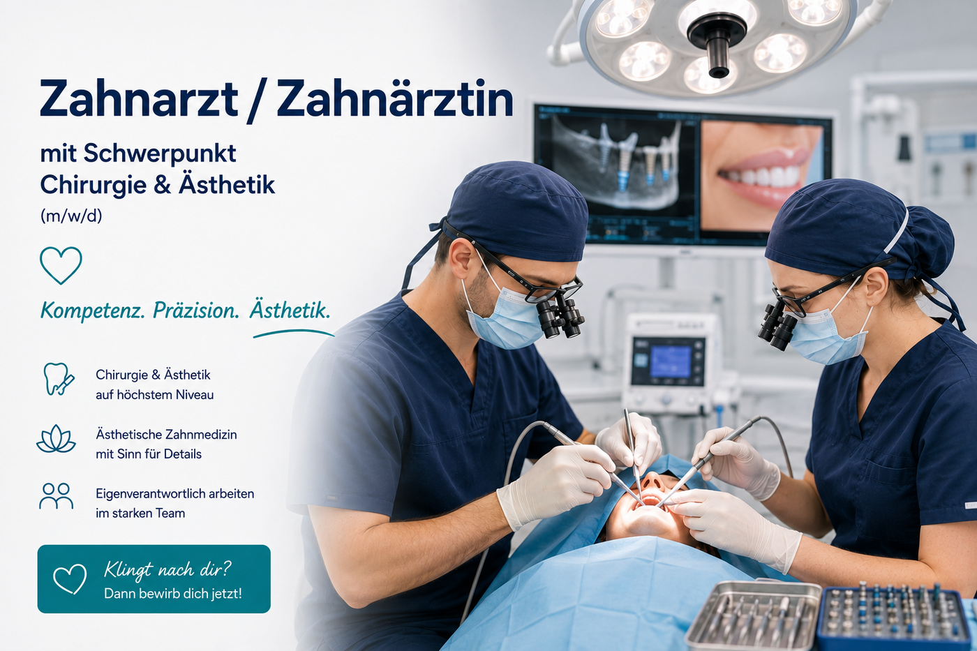 Wo Präzision sichtbar wird. Zahnärzt:in (m/w/d) Schwerpunkt Ästhetische Zahnheilkunde | Waldkraiburg - Job Waldkraiburg - Team Dental
