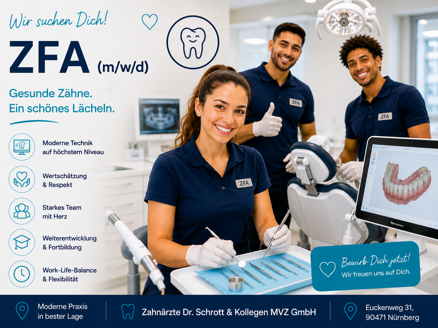 ZFA / Zahnmedizinische:r Fachangestellte:r (m/w/d) | Vollzeit oder Teilzeit | Nürnberg - Job Nürnberg - Team Dental