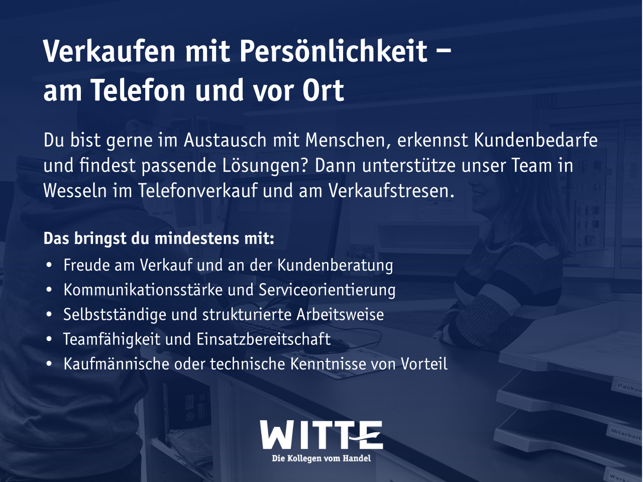 Vertriebsmitarbeiter*in in Wesseln Vertriebsmitarbeiter*in in Wesseln - Job Wesseln - Stellenanzeigen Witte GmbH